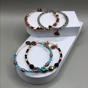 Alex and Ani Bundle 4 layering stackable bangle bracelets beaded sparkling heart